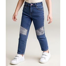 Babyhug Full Length Washed Denim Jeans With Sequins - Blue
