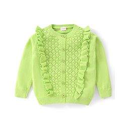 Babyhug Knitted Full Sleeves Front Open Sweater with Cable Knit Design - Lime Green