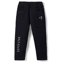 Babyhug Denim Full Length With Stretch Jeggings Text Embroidery - Black