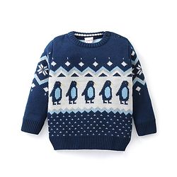Babyhug Knit Full Sleeves Pullover Sweater with Penguin Design - Navy Blue