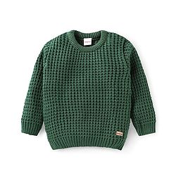 Babyhug Full Sleeves Cable Knit Design Solid Color Pullover - Dark Green