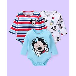 Babyhug Disney Full Sleeves Onesies With Mickey Mouse Graphics Pack of 3 - Multicolour