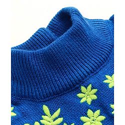 Babyhug Knitted Full Sleeves Floral Embroidery Solid Color Woollen Dress - Blue