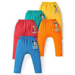 Babyhug Disney Interlock Knit Diaper Leggings with Mickey Mouse & Friends Graphics Pack of 5- Multicolor