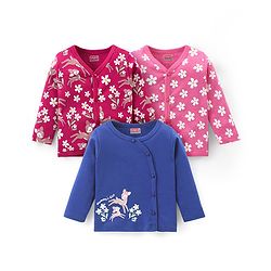 Babyhug 100% Cotton Knit Full Sleeves Front Open Vests With Floral Print Pack of 3 - Multicolor