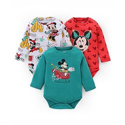 Babyhug Disney Cotton Knit Half Sleeves Onesie with Shorts Mickey Mouse Print - Multicolour main image 0