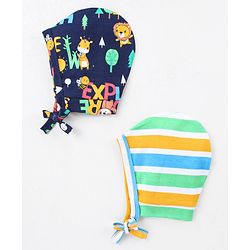 Babyhug 100% Cotton Striped & Printed Caps Pack of 2 - Multicolor