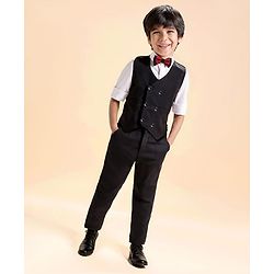 Babyhug Knit Full Sleeves 3 Piece Party Suit With Bow - Black