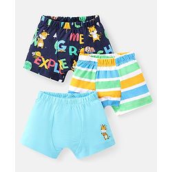 Babyhug Cotton Knit Trunks With Stripes & Animal Print Pack of 3 - Blue