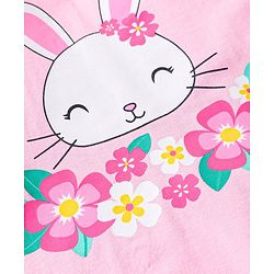 Babyhug Cotton Knit Full Sleeves Night Suit With Bunny & Floral Print - Light Pink