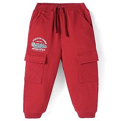 Babyhug Terry Knit Full Length Text Printed Track Pant with Cargo Pockets - Red