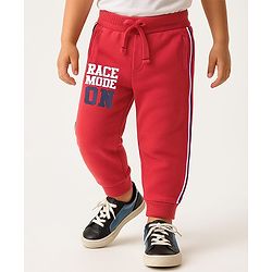 Babyhug Terry Knit Full Length Text Printed Lounge Pant - Red