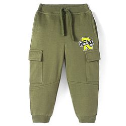 Babyhug Terry Knit Full Length Track Pant With Cargo Pockets & Badge Detail - Olive Green