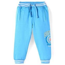 Babyhug Terry Knit Full Length Lounge Pants with Text Print - Light Blue
