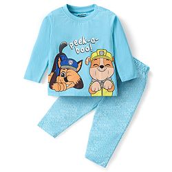 Babyhug Cotton Knit Full Sleeves Night Suit with Paw Patrol Print - Blue