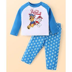 Babyhug Cotton Knit Raglan Sleeves Night Suit With Paw Patrol Graphics - Blue & White