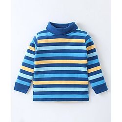 Babyhug Cotton Knit Full Sleeves Skivi T-Shirt with Stripes Print - Blue & Orange