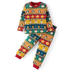 Babyhug Cotton Knit Full Sleeves Night Suit with Christmas Print - Multicolour