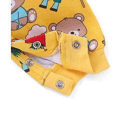 Babyhug 100% Cotton Knit Full Sleeves Striped & Bear Printed Front Open Rompers Pack of 2 - Yellow & Red