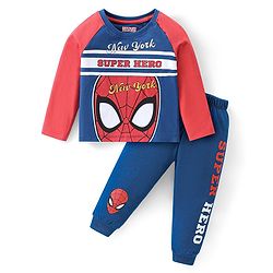Babyhug Marvel Cotton Woven Full Sleeves Night Suit with Avengers All over Print - Yellow