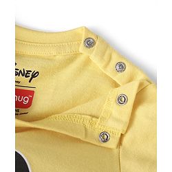 Babyhug Disney Single Jersey Knit Full Sleeves Mickey Mouse Printed T-Shirt & Full Length Dungaree - White & Yellow