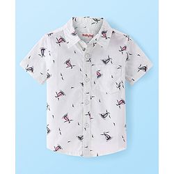 Babyhug Cotton Woven Half Sleeves Birds & Boat Printed Shirt -White