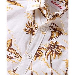 Babyhug Cotton Knit Half Sleeves Regular Collar Shirt Beach Theme Print - White
