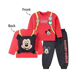 Babyhug Disney Single Jersey Knit Half Sleeves Polo T-Shirt With Mickey Mouse Graphics - White & Red