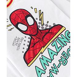 Babyhug Marvel Cotton Knit Full Sleeves T-Shirt & Joggers Set With Spider Man Graphics - White & Yellow