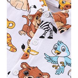 Babyhug Single Jersey Knit Half Sleeves Shirt & Shorts Co-Ord Set With Animals Print - Off White & Yellow