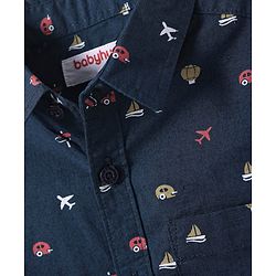 Babyhug Cotton Knit Half Sleeves Shirt with Vehicle Print - Navy Blue