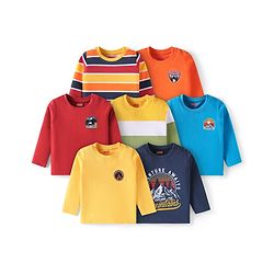 Babyhug Cotton Knit Full Sleeves T-Shirts With Text Print Pack of 7 - Multi Colour