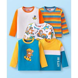 Babyhug 100% Cotton Knit Full Sleeves Overlapped Tee Text Print- Multicolour