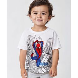 Babyhug Marvel Single Jersey Knit Half Sleeves T-Shirt with Spiderman Print - White