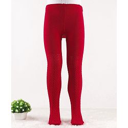 Cute Walk by Babyhug Knit Antibacterial Footed Tights Cable Knit Design - Red