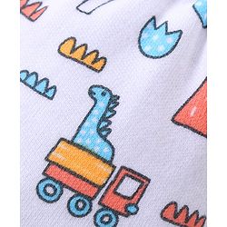 Babyhug 100% Cotton Interlock Knit Dino Printed Mittens & Booties Set - White