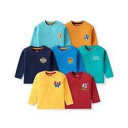 Babyhug Cotton Knit Full Sleeves T-Shirts With Text Print Pack of 7 - Navy Blue Red & Green