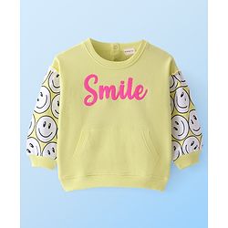 Babyhug Cotton Knit Full Sleeves Drop Shoulder Sweatshirt With Smiley Print - Lime Green