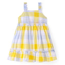 Babyhug Single Jersey Knit Singlet Sleeves Tiered Checkered Frock - Yellow & Blue