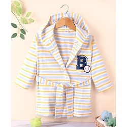 Babyhug Cotton Knit Full Sleeves Striped Bathrobe with Hood - Multicolor
