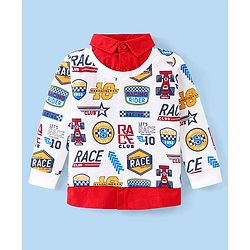 Babyhug Cotton Knit Full Sleeves Overlapped T-Shirt with Stamp Print - White & Red