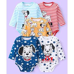 Babyhug Disney Interlock Knit Full Sleeve Onesies with 101 Dalmatians Graphics Pack of 5 - Blue White Red & Yellow