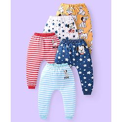 Babyhug Disney Interlock Knit Full Length Diaper Legging with 101 Dalmatians Graphics Pack of 5 - Blue Red & White