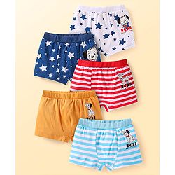 Babyhug Disney Lycra Knit Trunks with Striped Star & 101 Dalmatians Print Pack of 5 - White Red & Navy
