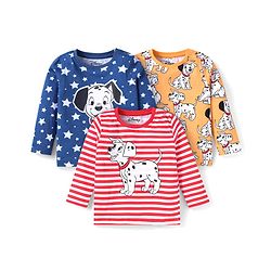 Babyhug Disney Single Jersey Knit Full Sleeves T-Shirts With 101 Dalmatians Graphics Pack of 3 - Red Blue & Orange