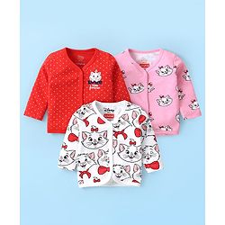 Babyhug Disney Interlock Knit Full Sleeve Jhablas with Marie Graphics & Polka Dot Print Pack of 3 - White Pink & Red