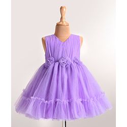 Babyhug Woven Sleeveless Mesh Dress With Corsage Applique - Lavender