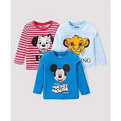 Babyhug Disney Single Jersey Full Sleeves T-Shirt with Mickey Mouse 101 Dalmatians & Lion King Print Pack of 3 - Multicolor