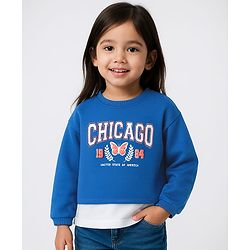 Babyhug Cotton Knit Full Sleeves Crop Sweatshirt with Inner Top Chicago Print - Blue