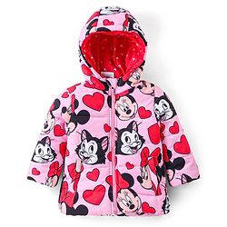 Babyhug Disney Woven Full Sleeves Padded Hooded Jacket with Minnie Mouse & Friends Graphics - Pink